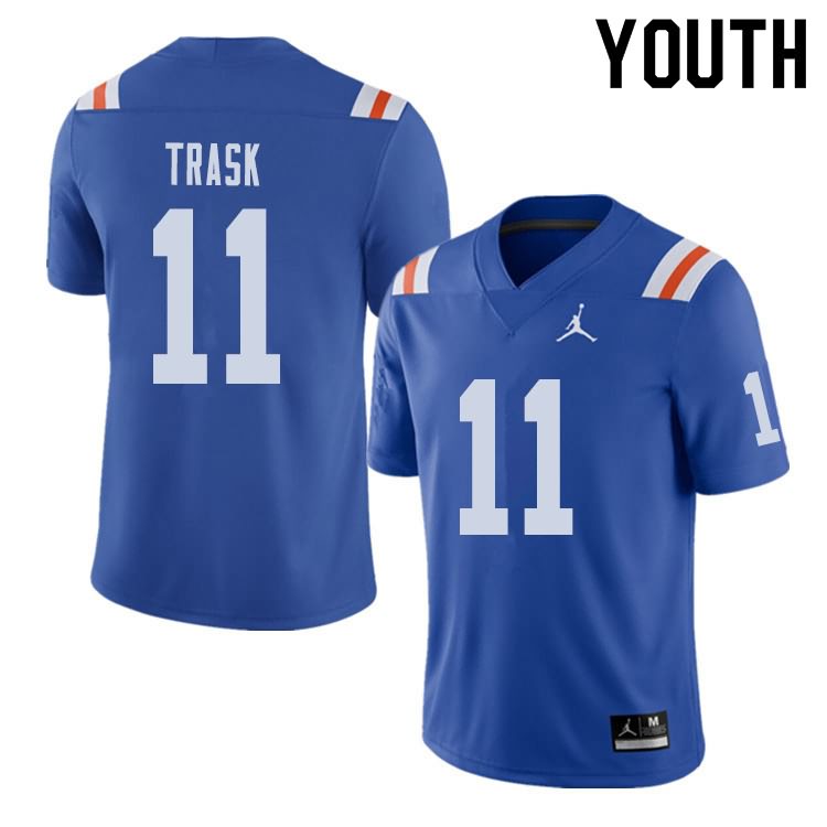 Youth NCAA Florida Gators Kyle Trask #11 Stitched Authentic Alternate Jordan Brand Royal Throwback College Football Jersey ILM8065QX